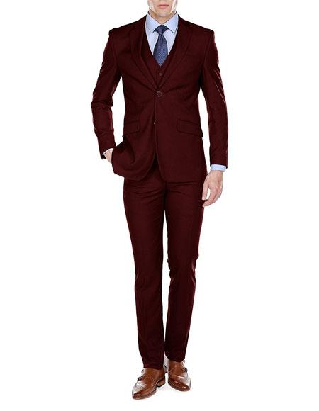 Men's Burgundy ~ Wine ~ Maroon Suit Slim Fit 3 Piece 2 Button Suits