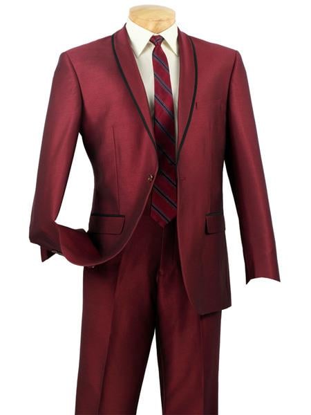 Men's One Button Slim Fit Black and Burgundy ~ Wine ~ Maroon Suit 