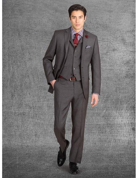 Men's Charcoal Flap Front Pocket Two Buttons Suit