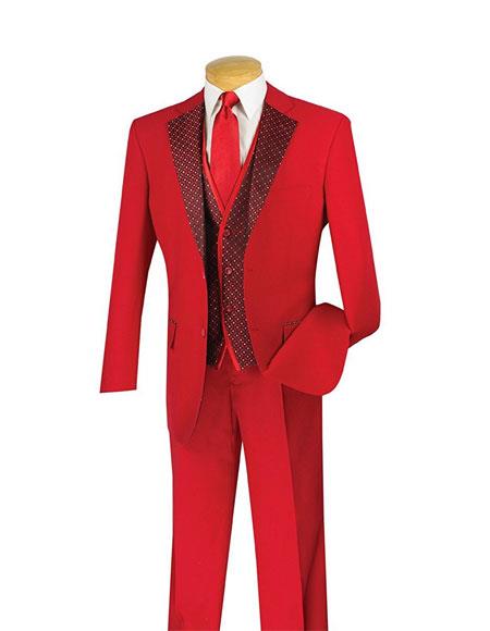 Men's2 Button Classic Fit 3 Piece Vested Red