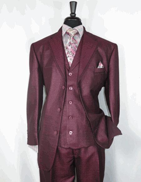 Men's Sharkskin Burgundy ~ Wine ~ Maroon Suit Cheap Priced Business Suits Clearance Sale