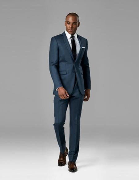 Men's Slate Blue best Suit buy one get one suits free slim v