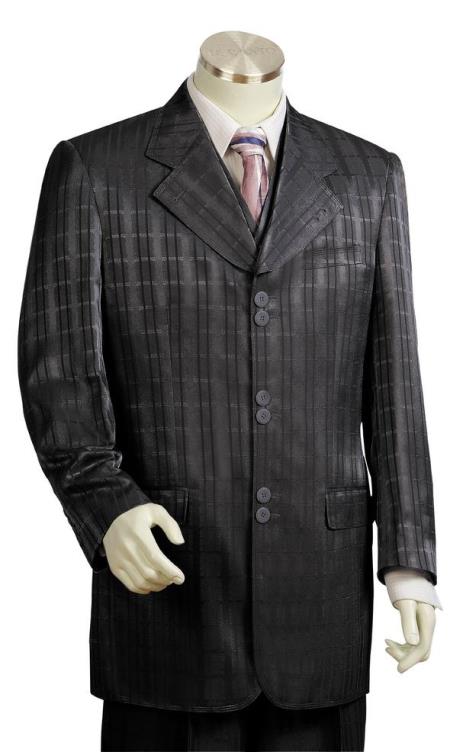 Men's Ombre Grid Wide Lapel Black Zoot Suit