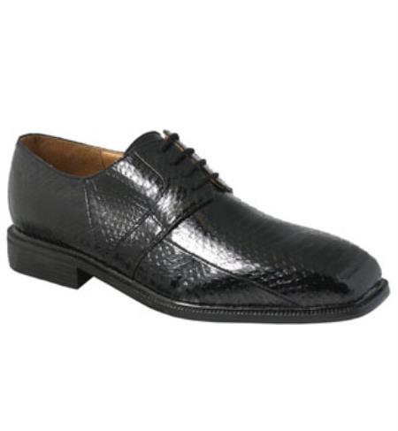 SKU#SS-TG04 Mens Black Snakeskin Dress Shoes