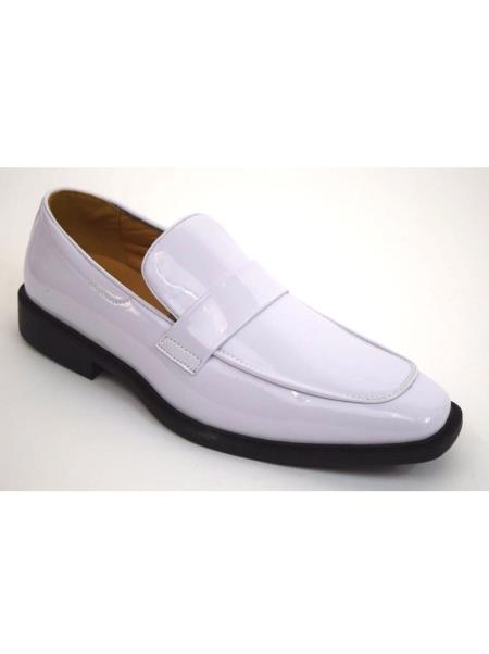 SKU#SM5161 Men's Solid White Slip On Patent Leather Prom Wedding Tuxedo ...