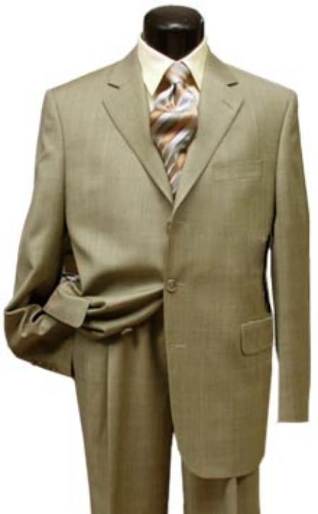 SKU# LS400 2 button Conservative Mini Pindots Teakweave Nailhead Salt & Pepper Birdseye Patterned Beige Suit $149