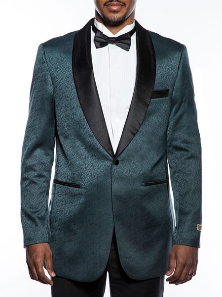 Men's Fancy Designed Teal Shawl Lapel Tuxedo Blazer