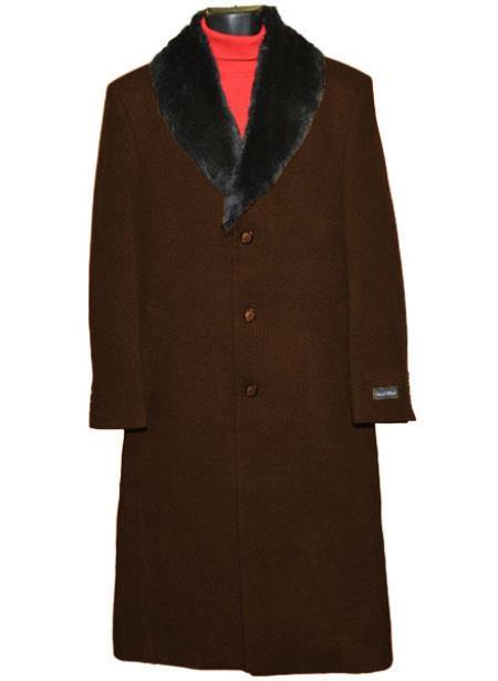 Men's Dress Coat(Removable ) Fur Collar 3 Button Full Length Overcoat ~ Long Men's Dress Topcoat -  Winter coat full length Fabric Also