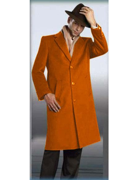 Orange Overcoat - Orange Three Quarter Mens Car Coat - Mid Length Topcoat