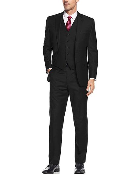 Alberto Nardoni Black Suit Slim Skinny European fit Vested 3 Pieces Suit  Side Vented 