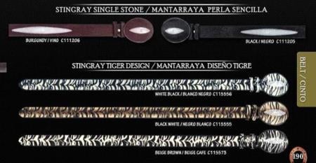 Cowboy Exotic Belt 1.5 Stingray Single Stone & Tiger pattern Design by Los Altos 