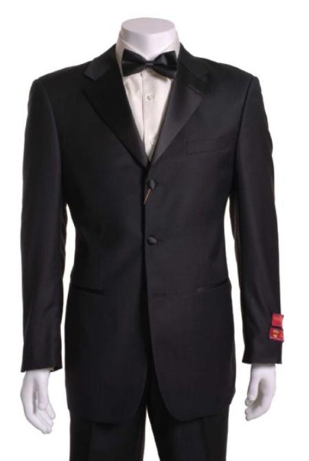 SKU#UH411 Tuxedo Black 3 Button Vented Wool without pleat flat front ...