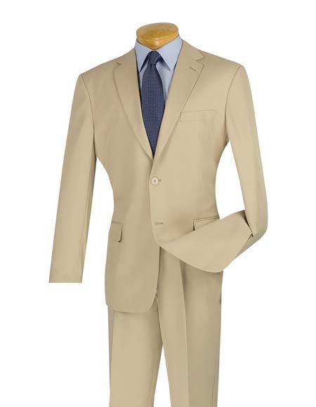 Men's Cheap Slim Fit 2 Button Beige Suit With Flat Front Pan