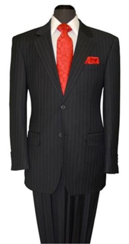Men's Two Button Black Stripe ~ Pinstripe Cheap Priced Business Suits Clearance Sale