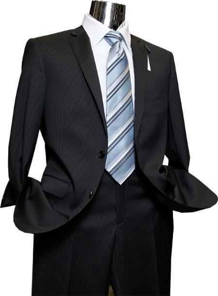 Mix and Match Suits Men's Quality 2 Buttons Portly Suits +  Black Stripe Pinstripe Executive Fit Suit - Mens Portly Suit