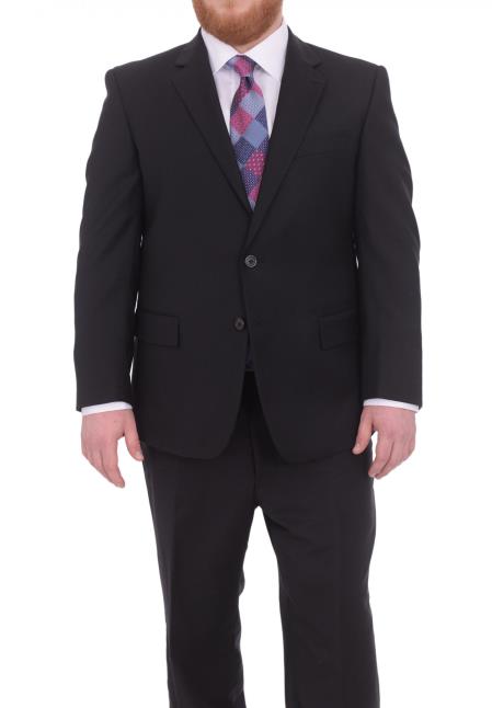 Mix and Match Suits Solid Black Men's  Portly Fit Two Button Super 130s Suit Executive Fit Suit - Mens Portly Suit