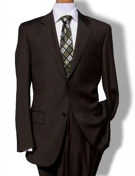 Men's Two Button Brown Pinstripe Cheap Priced Business Suits Clearance Sale