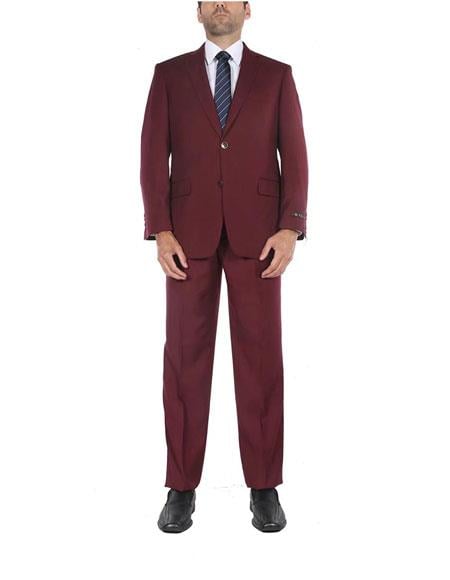 Men's Classic Fit Burgundy ~ Wine ~ Maroon Suit 2 Button Two-Piece Side Vents Cheap Priced Business Suits Clearance Sale
