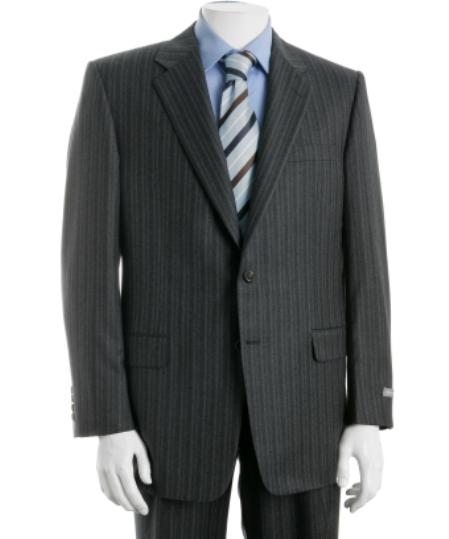 Men's Two Button Charcoal Gray Multi Stripe ~ Pinstripe Cheap Priced Business Suits Clearance Sale