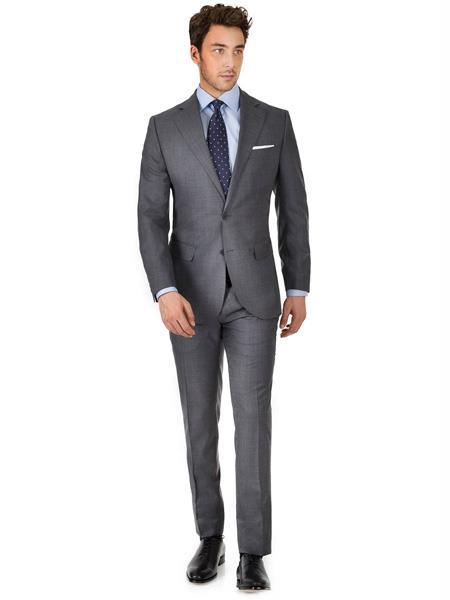Men's 2 Button 100% Super 150s Wool Charcoal Gray Suit