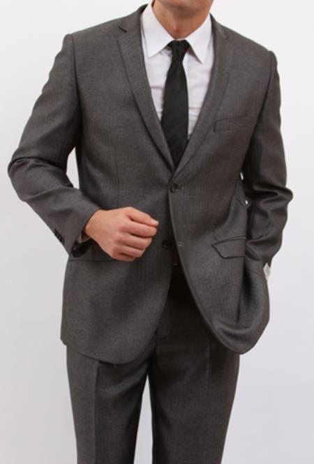 Solid Herringbone Slim Fitted 2Button 3PC Vested Black Suit