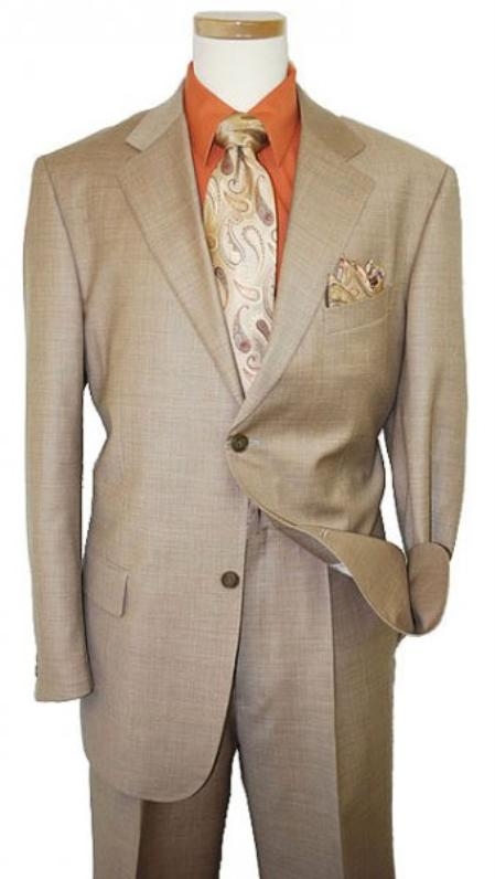 Men's Two Button Dark Tan ~ Beige Texture Sharkskin Coffee Cheap Priced Business Suits Clearance Sale