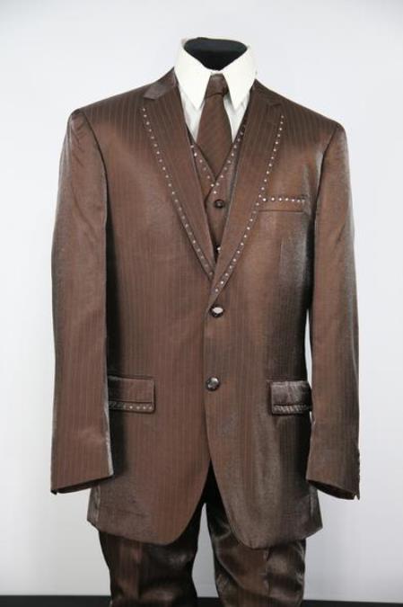 Men's Rhinestone Flap Pocket Sepia Zoot Suit