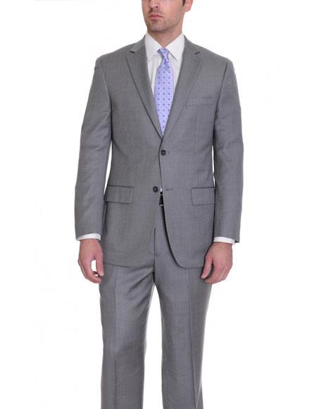Men's Gray Birdseye Wool 2 Button Classic Fit Suit Flat Fron