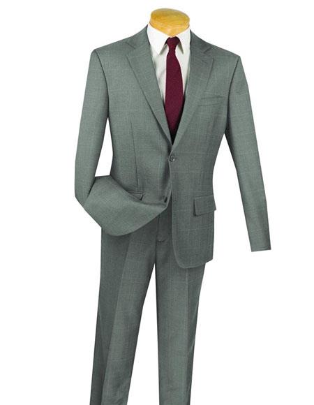 Gray 2 Button Window Pane ~ Plaid Slim Fit Suit Side Vented