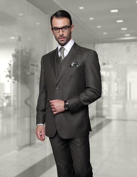 Men's Big Size Vested Suits 2 Button Wool Suits Olive