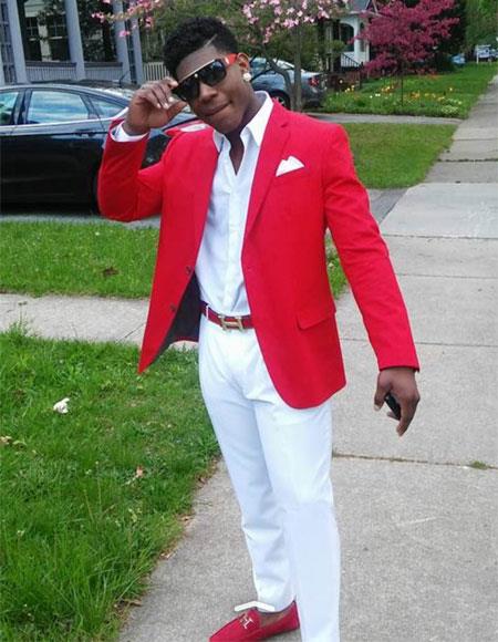 red and white formal attire