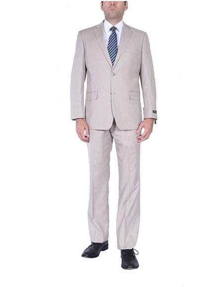 Men's 2 Button Sand  Two-Piece Classic Fit Side Vents Cheap Priced Business Suits Clearance Sale