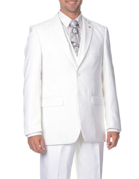 Mens White Two Button Stylish 3-Piece Vested Suits