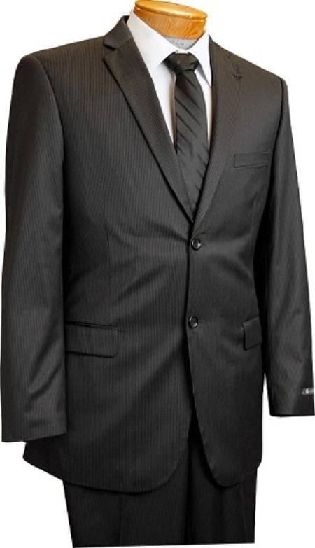 Men's 2 Button Slim Cut Black Pinstripe Conservative Pattern Suit Black Mini Stripe Tapered Cut
