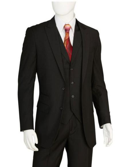 Discounted Men's Black 2 Buttons 3 Pieces Vested Suit Pleated Pants Regular Fit Online Sale