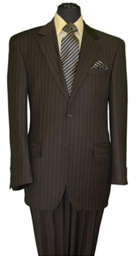 Men's Brown Stripe ~ Pinstripe 2 Button Cheap Priced Business Suits Clearance Sale