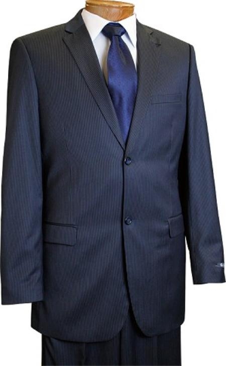 Men's 2 Button Slim Cut Dark Navy Pinstripe Conservative Pattern Suit Navy Mini Stripe Tapered Cut 