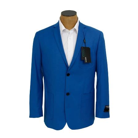 Mens Classic Fit Solid Royal Blue Two Button Wool Blazer Sportcoat
