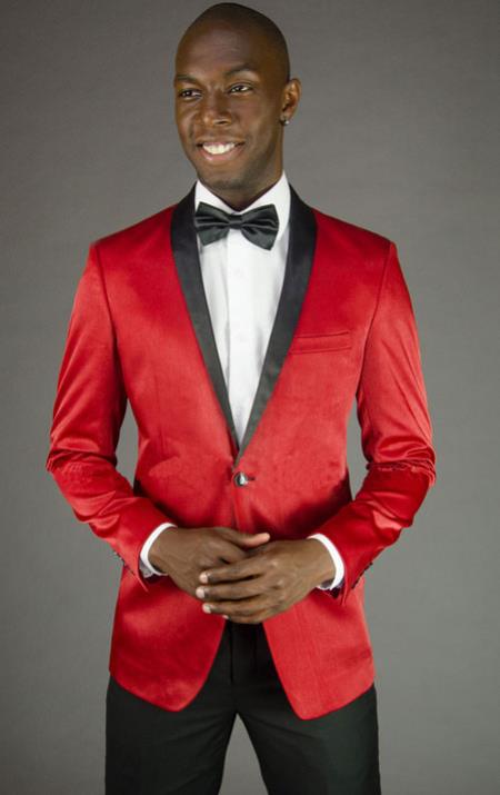 Men's Red Shawal Lapel Velvet Slim Fit Tuxedo Jacket