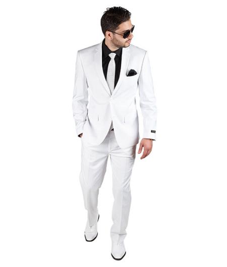 White Slim Fit Men 2 Button Notch Lapel Suit