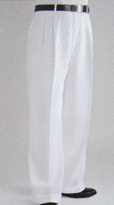 White Wide Leg Dress Pants Pleated 