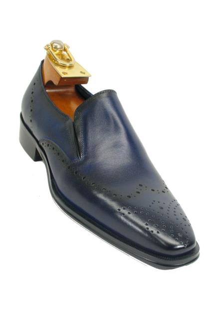 Carrucci Men's Wingtip Toe Two Tone Slip On Style Leather Loafer Navy Shoe