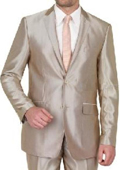 SKU#VINS2CC-1 Beige Shiny sharkskin Single Breasted Mens Suit Side-Vented Mocca-Bronze-Sand-Taupe Khaki Champagne