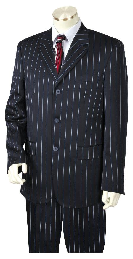 1930s Style Men’s Suits, Sportscoats 3 Button Suit Wide Leg Pants Wool feel Navy Blue Trousers Suit Jacket $185.00 AT vintagedancer.com