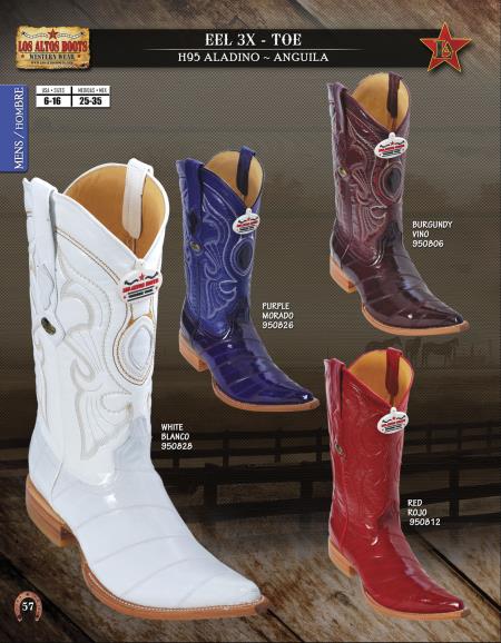 Los Altos XXX-Toe Genuine Eel Men's Western Cowboy Boots Diff. Colors ...