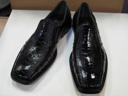 Mens Genuine Authentic Black Full Quill Ostrich Leg Dress Shoe - Shiny ...