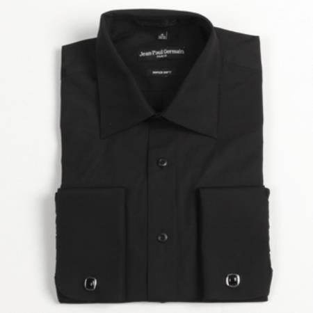 SKU#LP-2345 Men's Black French Cuff Big & Tall Dress Shirt