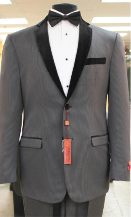 SKU#KA7456 Grey~Gray Tuxedo 2 button notch collar or Formal Suit ...