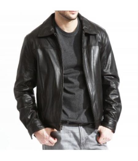 SKU#PN_K51 Mens Modern James Dean Leather Jacket, Full Grain