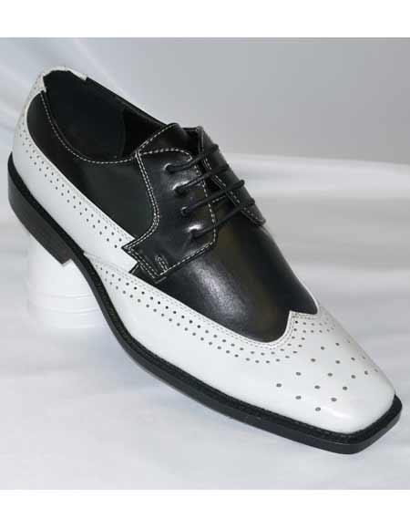 Mens Wingtip White Black Two Toned Lace Up Spectator Dress Shoe ...